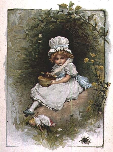 Kleine Miss Muffet, aus einem illustrierten Kinderreimbuch von John Lawson
