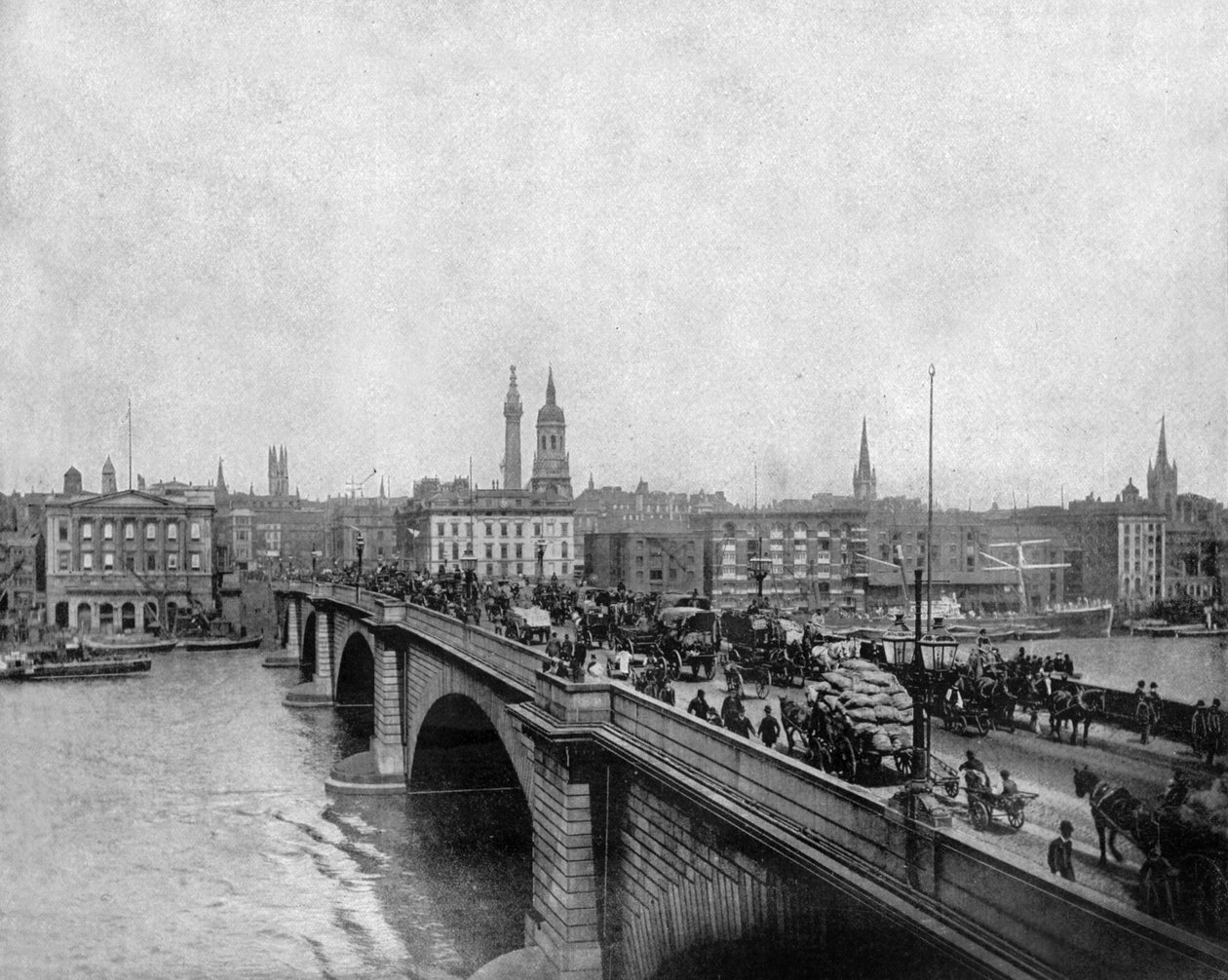 London Bridge, erbaut 1831 über die Themse in London, ca. 1900 von John Lawson Stoddard