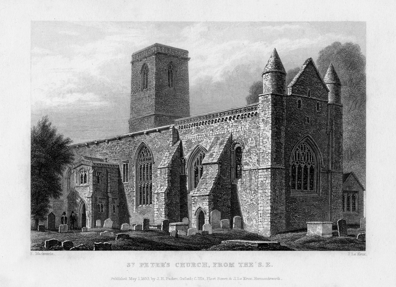 St. Peters Kirche, von Südosten, Oxford, 1833 von John Le Keux