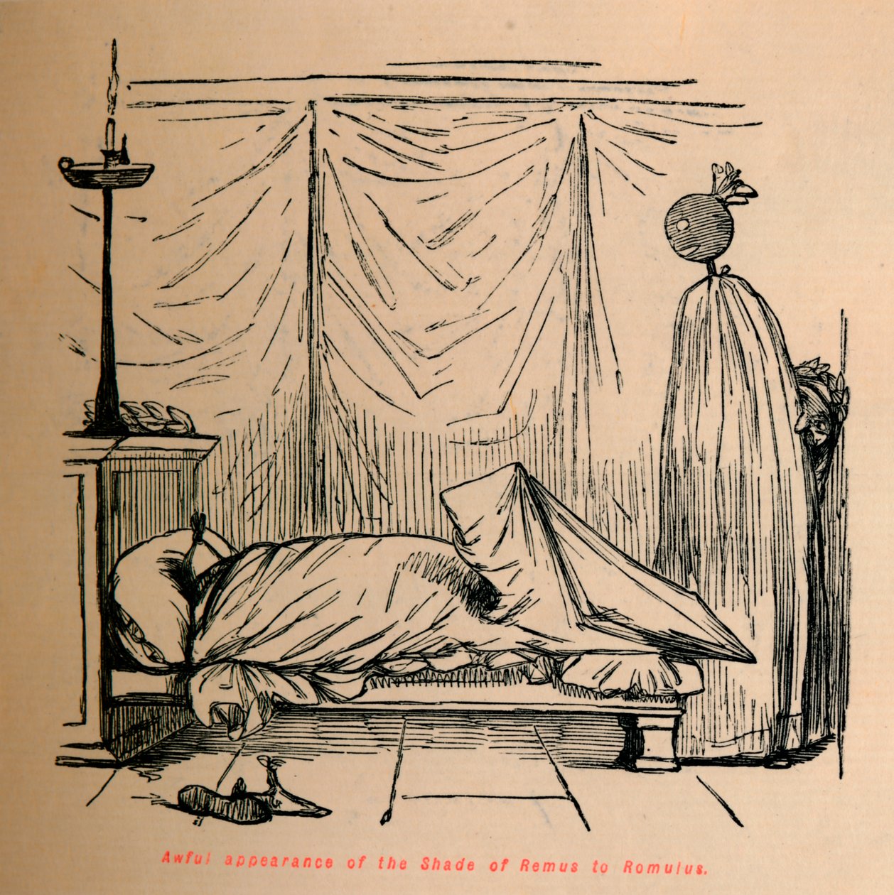 Schrecklicher Auftritt des Schattens von Remus zu Romulus von John Leech