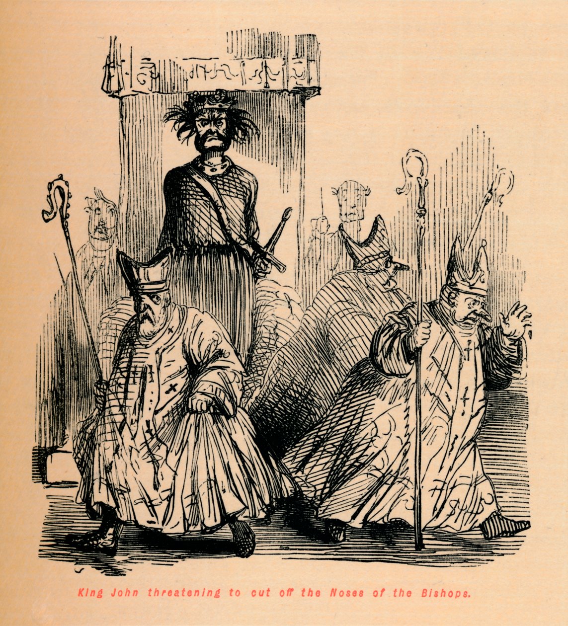 König Johann droht, den Bischöfen die Nasen abzuschneiden, ca. 1860 von John Leech