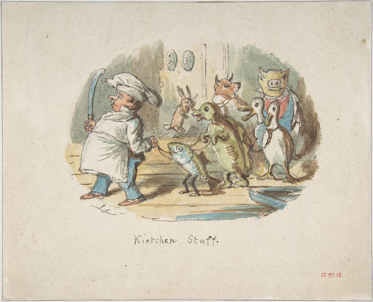 Küchenpersonal (recto); Berglandschaft mit Wanderer (verso) von John Leech