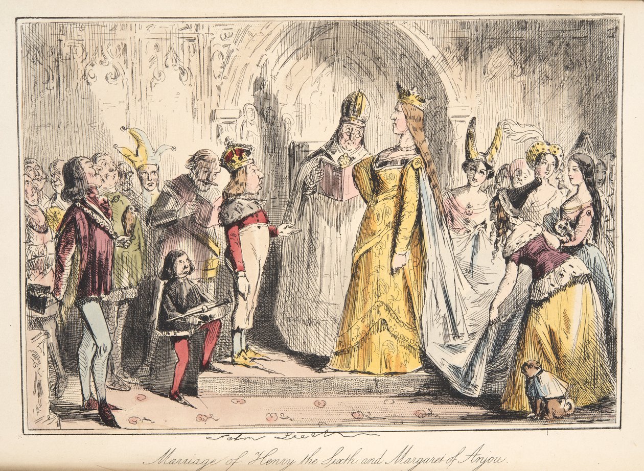 Hochzeit von Heinrich VI. mit Margarete von Anjou, aus The Comic History of England, veröffentlicht 1864 (handkolorierte Radierung) von John Leech
