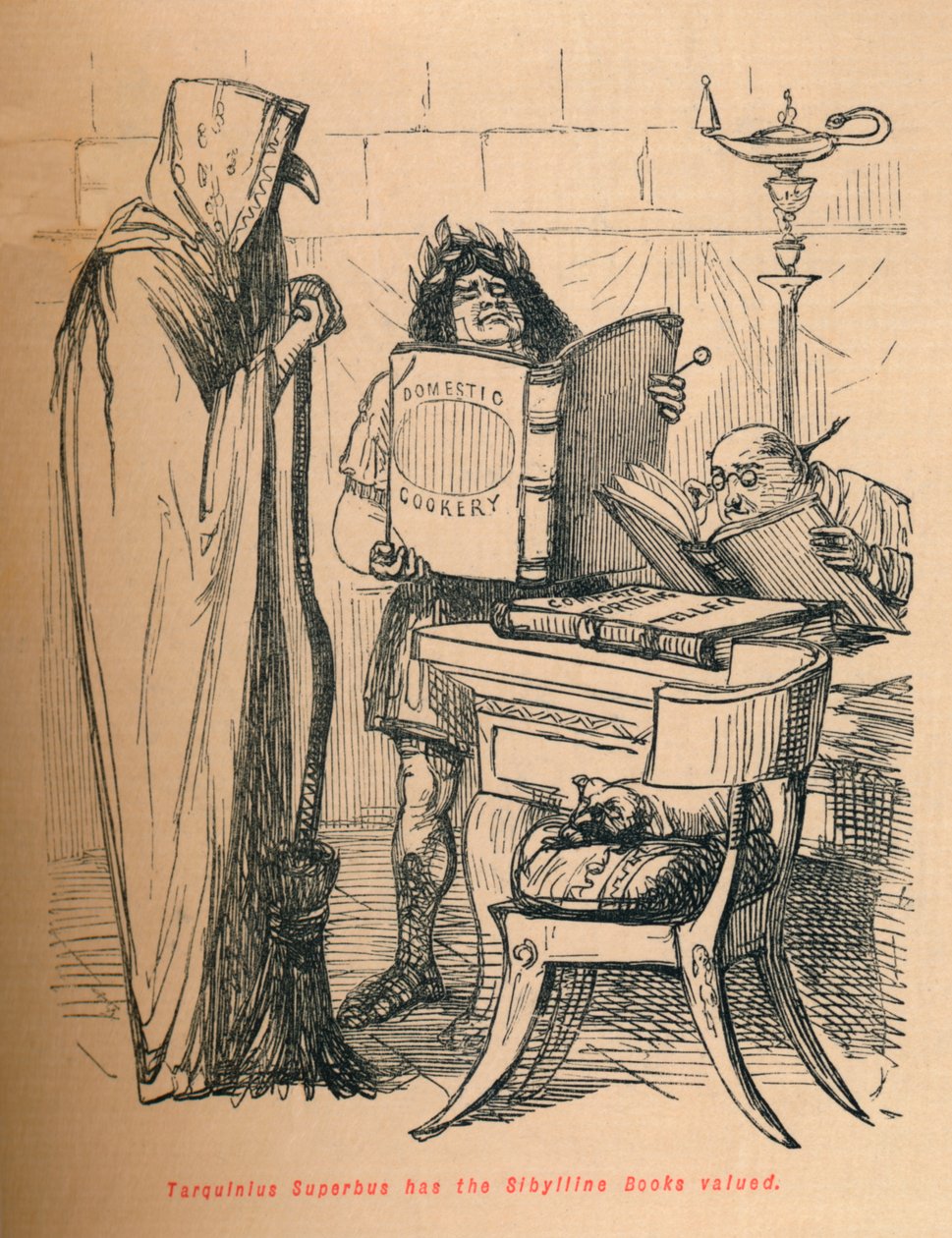 Tarquinius Superbus lässt die Sibyllinischen Bücher bewerten, 1852 von John Leech