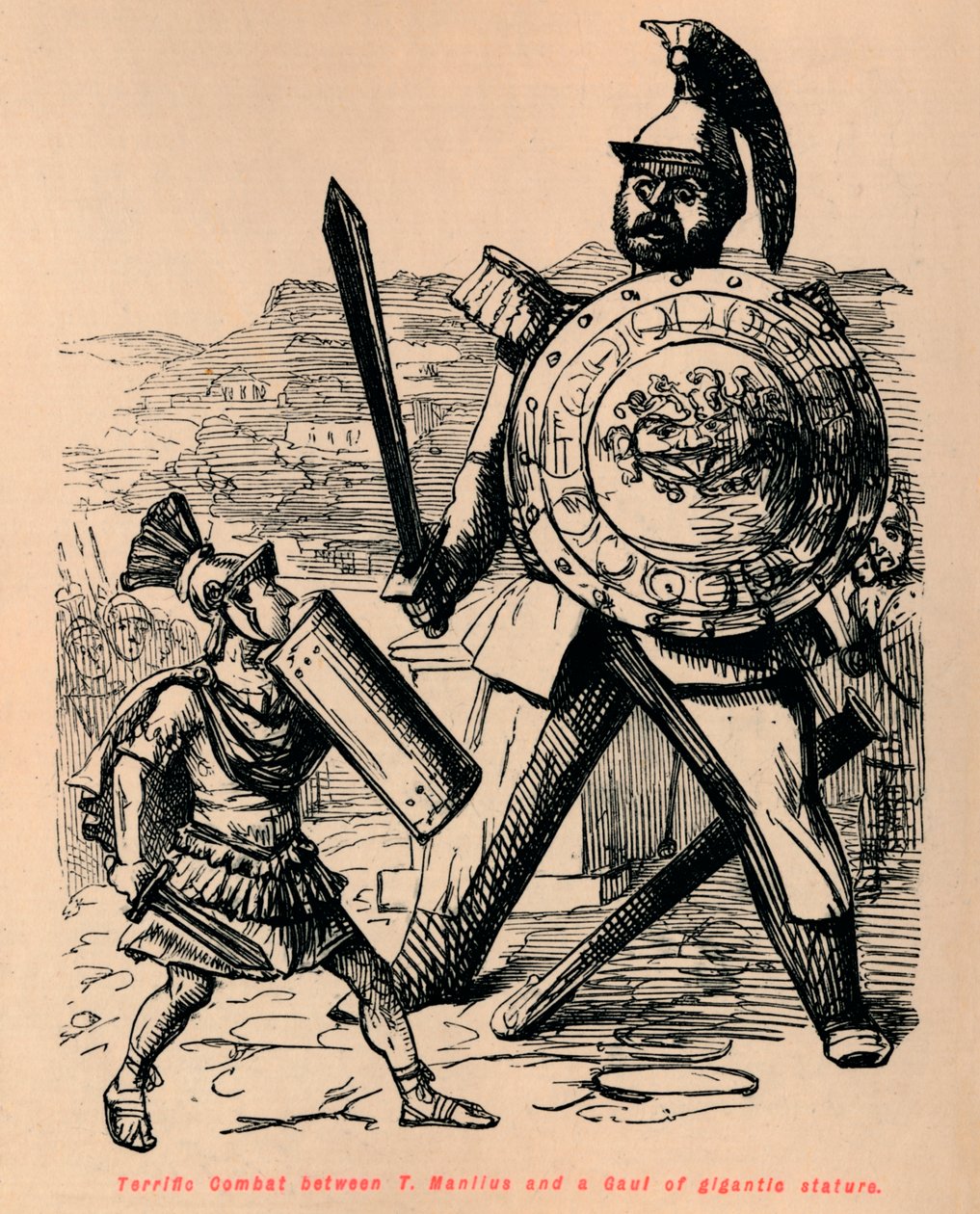 Schrecklicher Kampf zwischen T. Manlius und einem Gallier von gigantischer Statur, 1852 von John Leech
