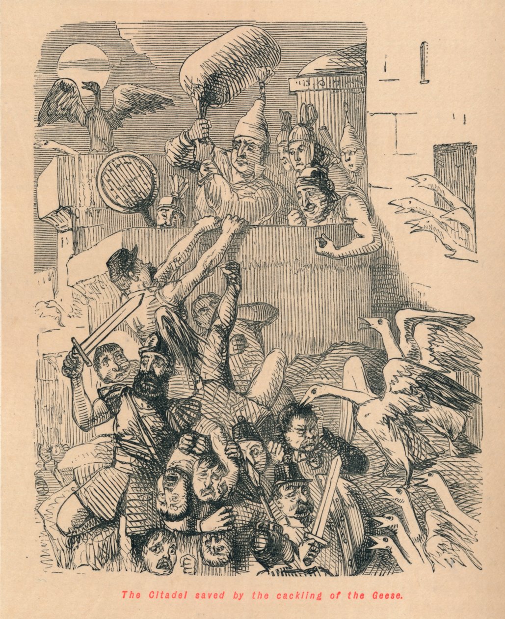 Die Zitadelle gerettet durch das Geschnatter der Gänse, 1852 von John Leech