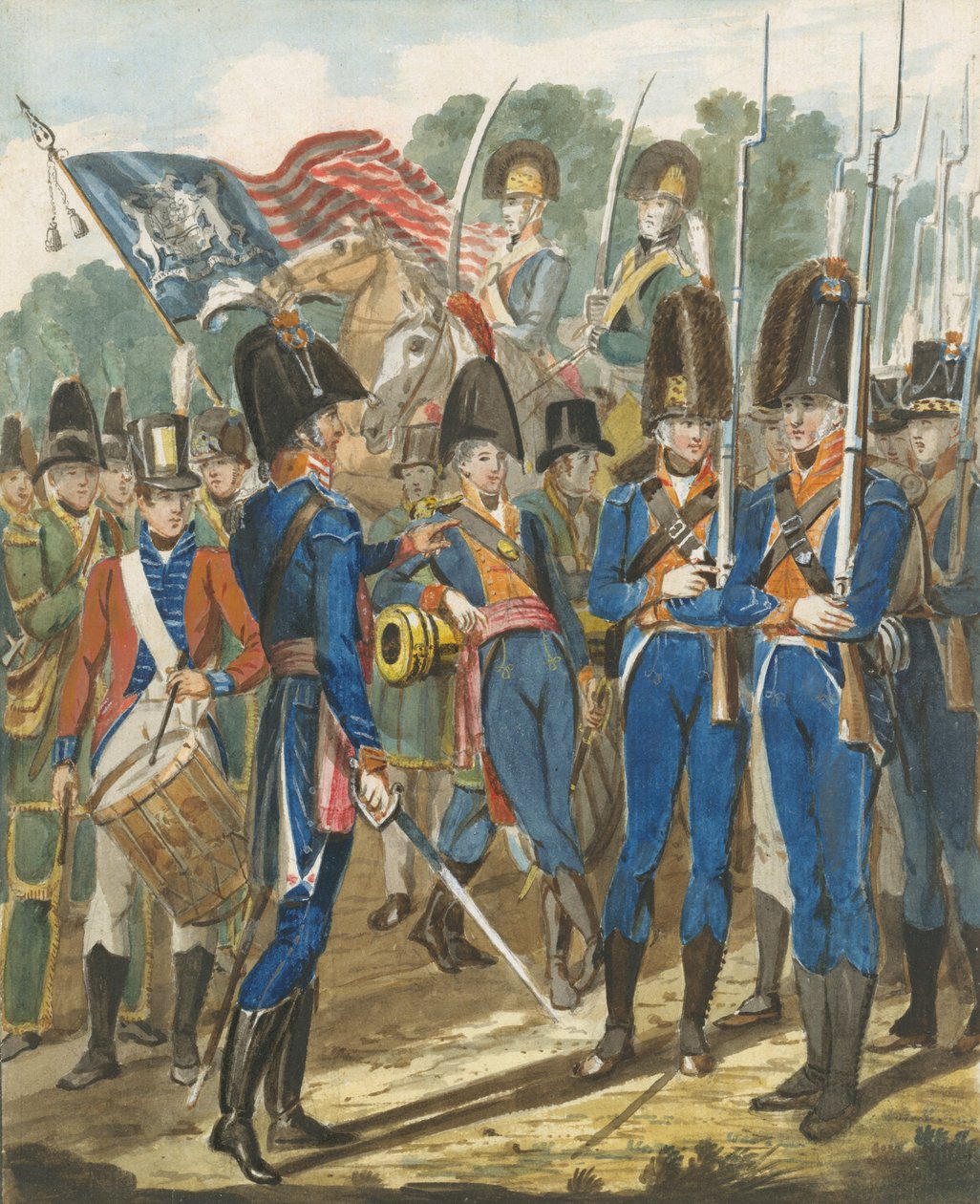 Mitglieder der City Troop und andere Soldaten aus Philadelphia, 1811-ca. 1813 von John Lewis Krimmel
