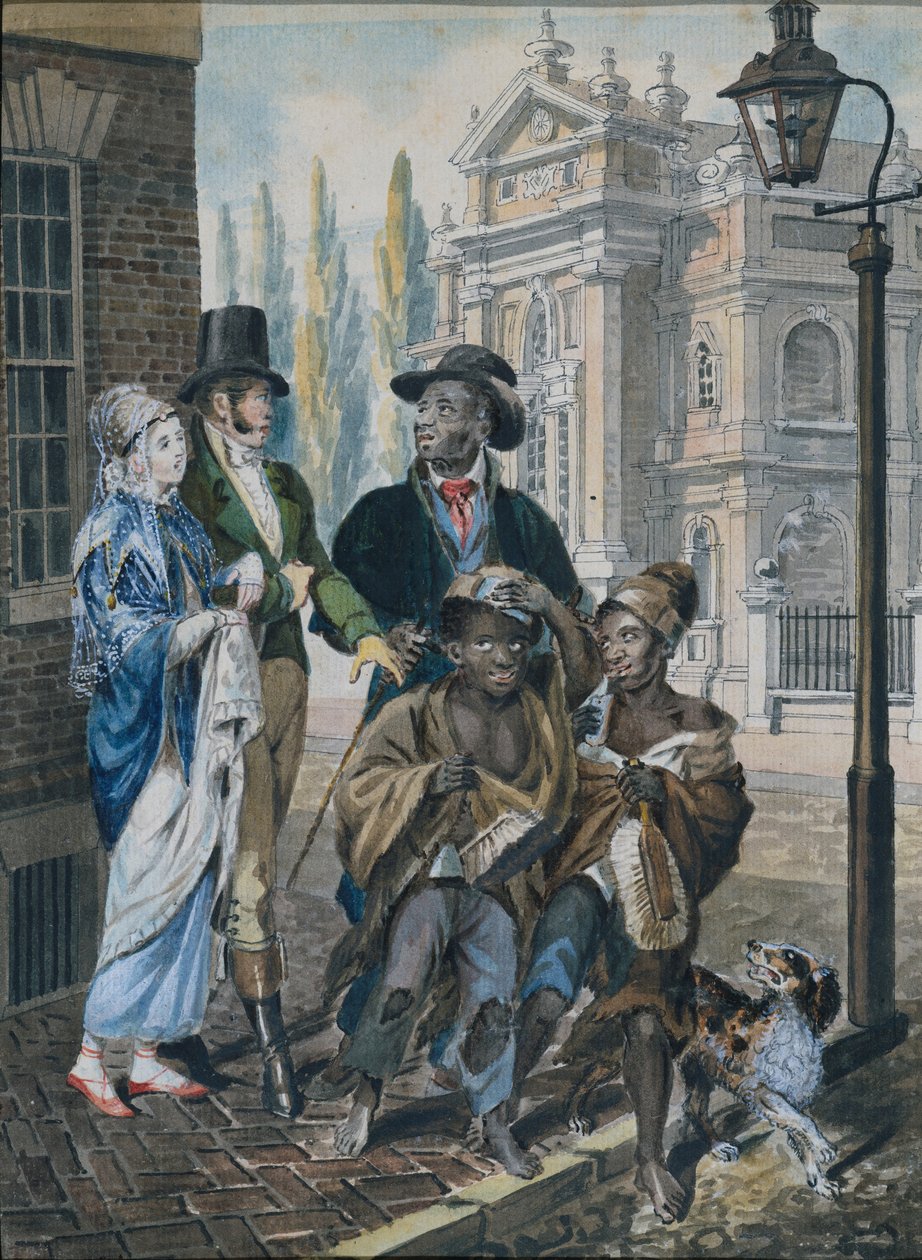 Weltliche Leute befragen Schornsteinfeger und ihren Meister vor der Christ Church..., 1811-ca. 1813 von John Lewis Krimmel