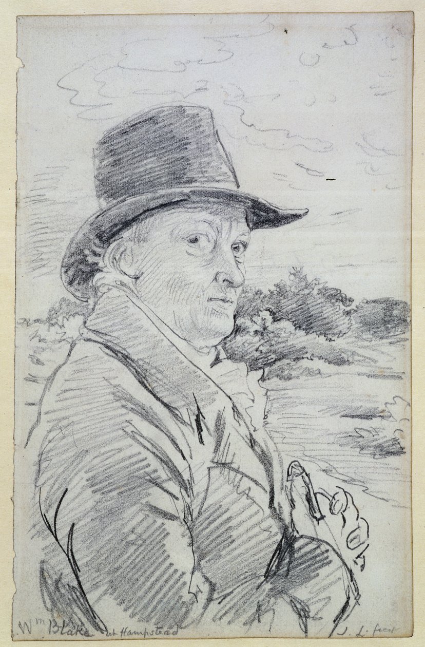 William Blake mit Hut, (Inschrift: Wm Blake at Hampstead) ca. 1825 von John Linnell