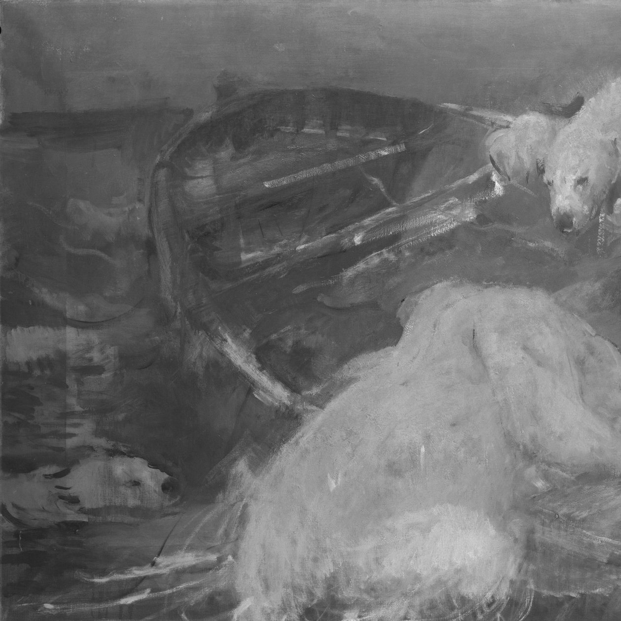 Eisbären erklimmen ein treibendes Boot von John Macallan Swan