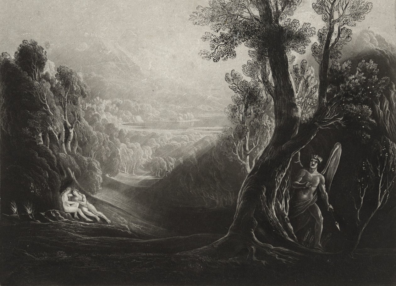 Satan betrachtet und Eva im Paradies von John Martin