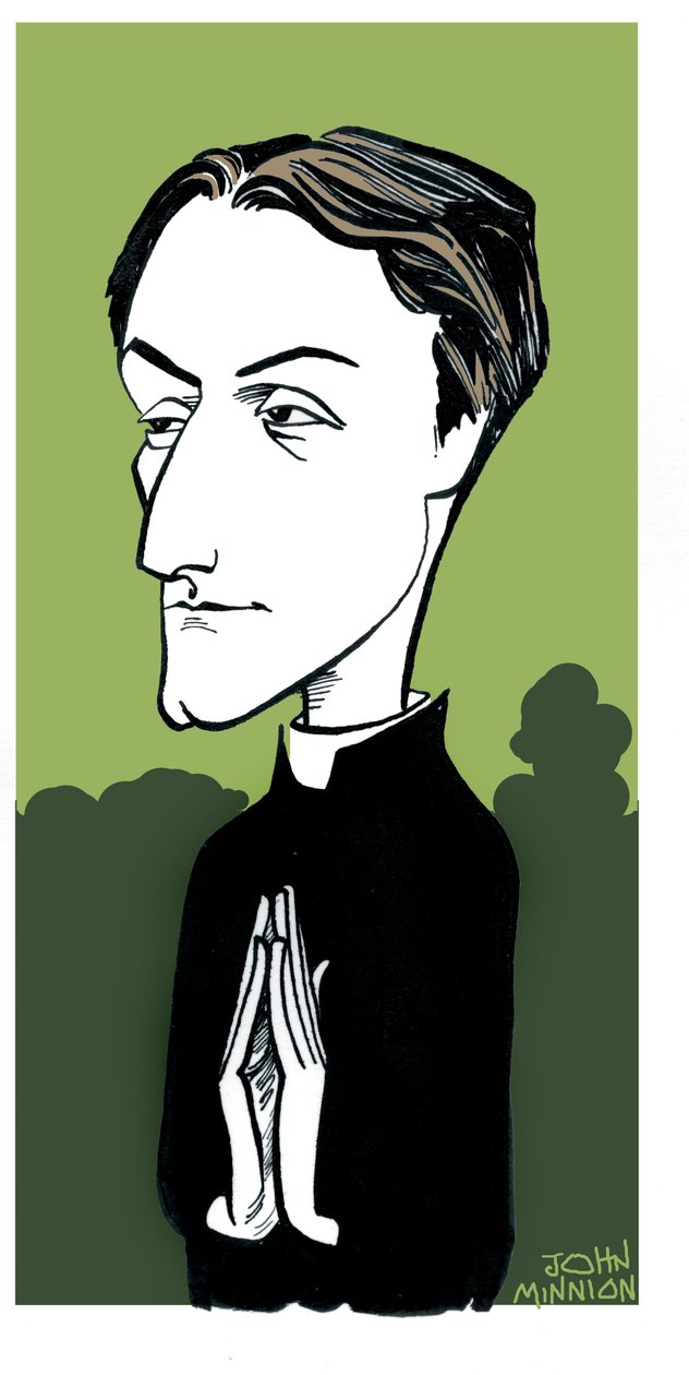 Karikatur von Gerard Manley Hopkins, englischer Dichter, römisch-katholischer Konvertit und Jesuitenpriester: 28. Juli 1844 - 8. Juni 1889 von John Minnion