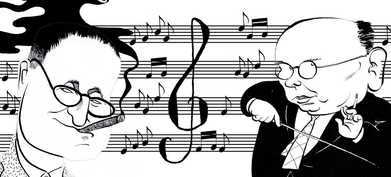 Hanns Eisler und Bertolt Brecht - Karikatur Collage von John Minnion