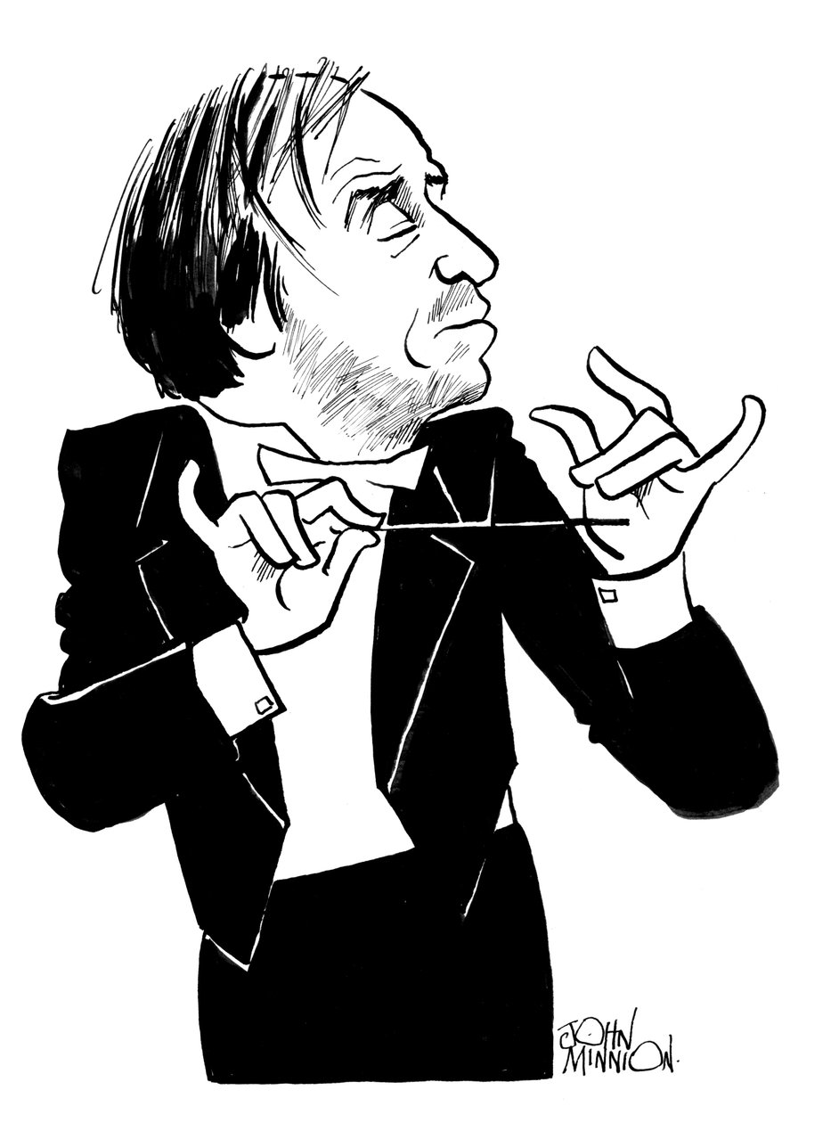Valery Gergiev Karikatur, russischer Dirigent und Opernregisseur von John Minnion