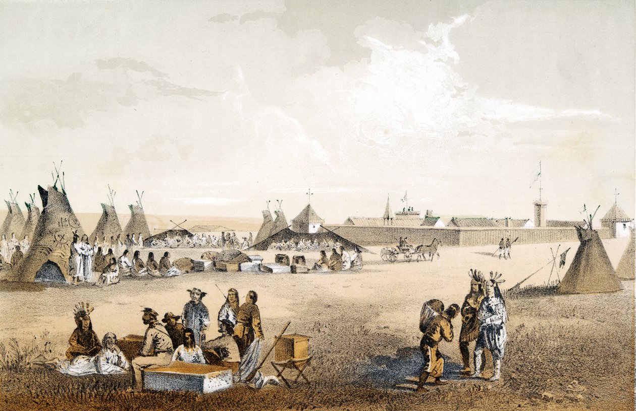 Fort Union und Verteilung von Waren an die Assiniboins von John Mix Stanley
