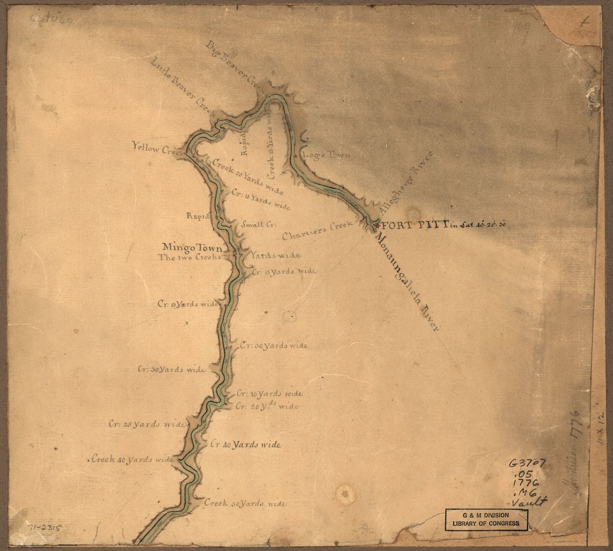 Karte des Ohio River von Fort Pitt von John Montresor