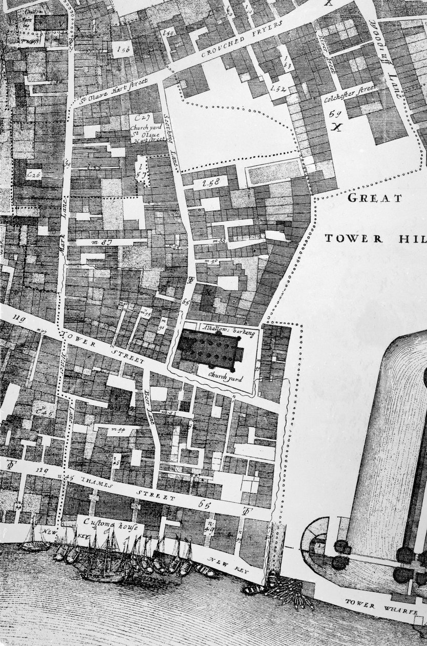 Detail einer großen und genauen Karte der Stadt London (Stich) von John Ogilby