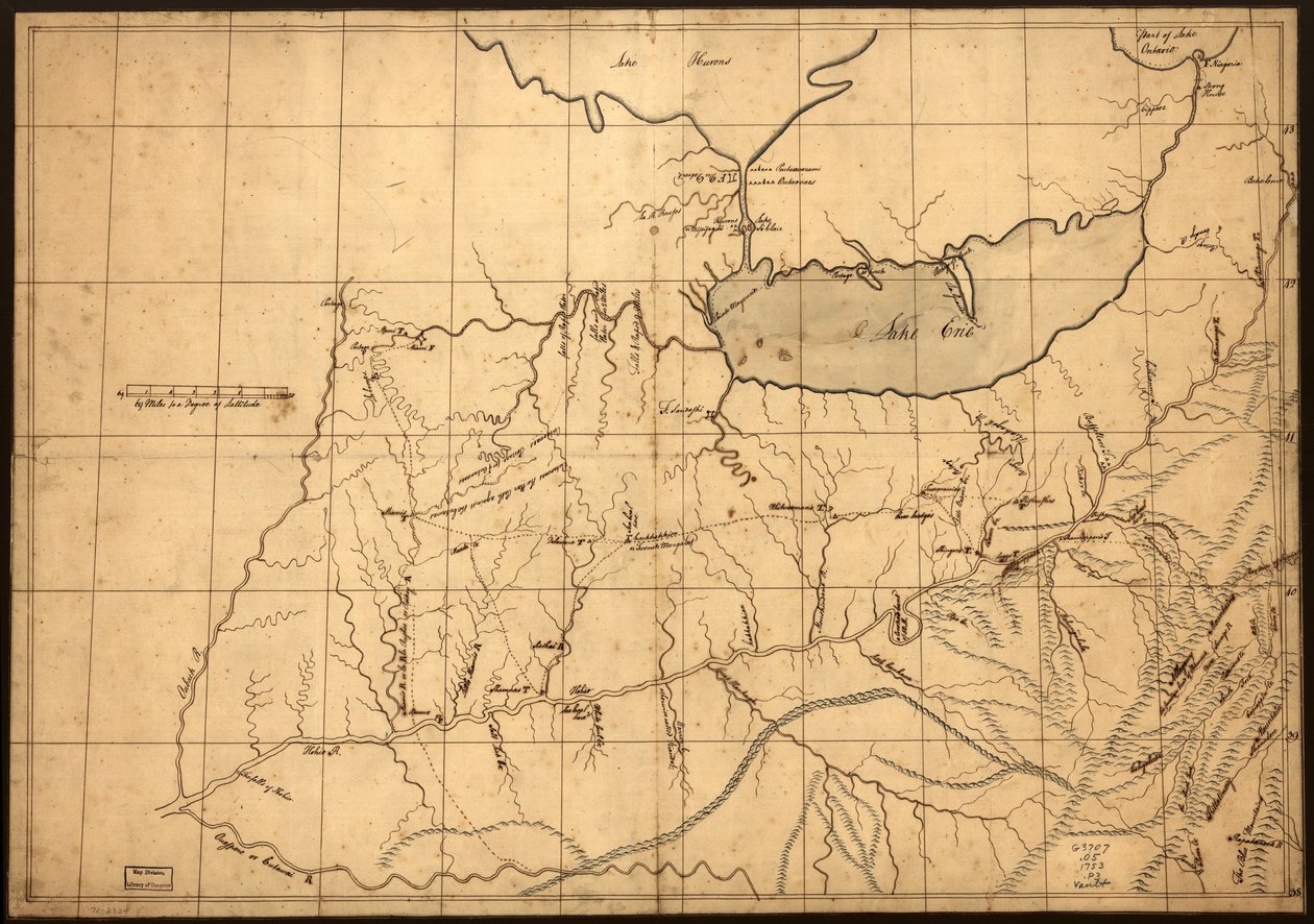 Händlerkarte des Ohio-Gebiets vor 1753 von John Patten