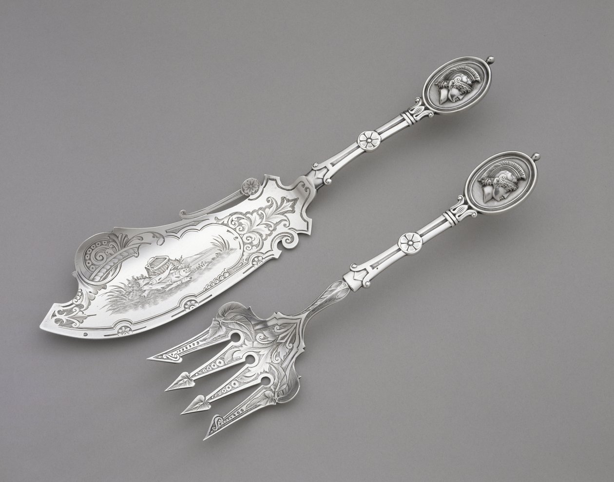 Fischgabel und Messer, ca. 1862-1870 (Silber) von John R. Wendt