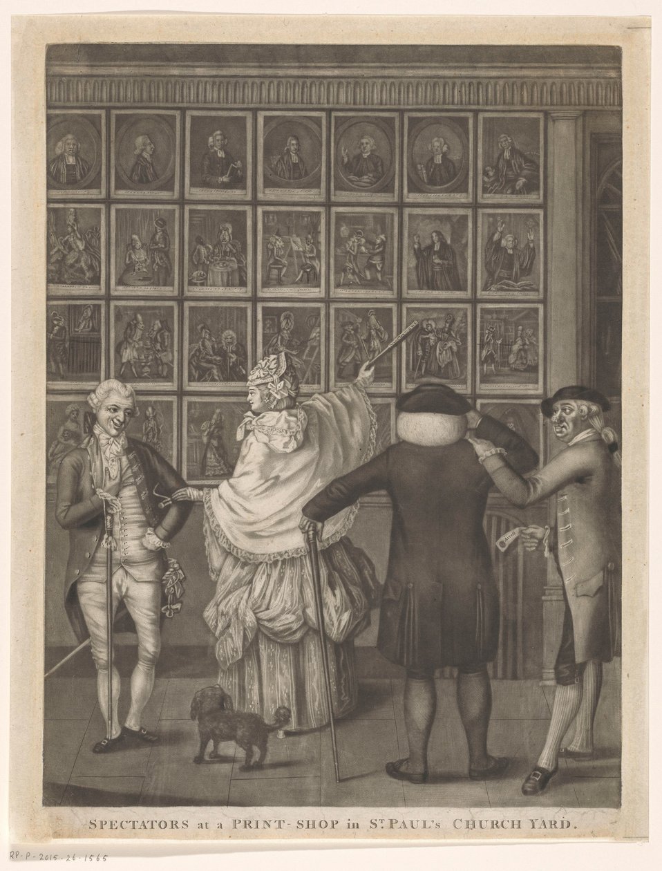 Vier Personen vor dem Schaufenster des Druckhandels Carrington Bowles in London von John Raphael Smith
