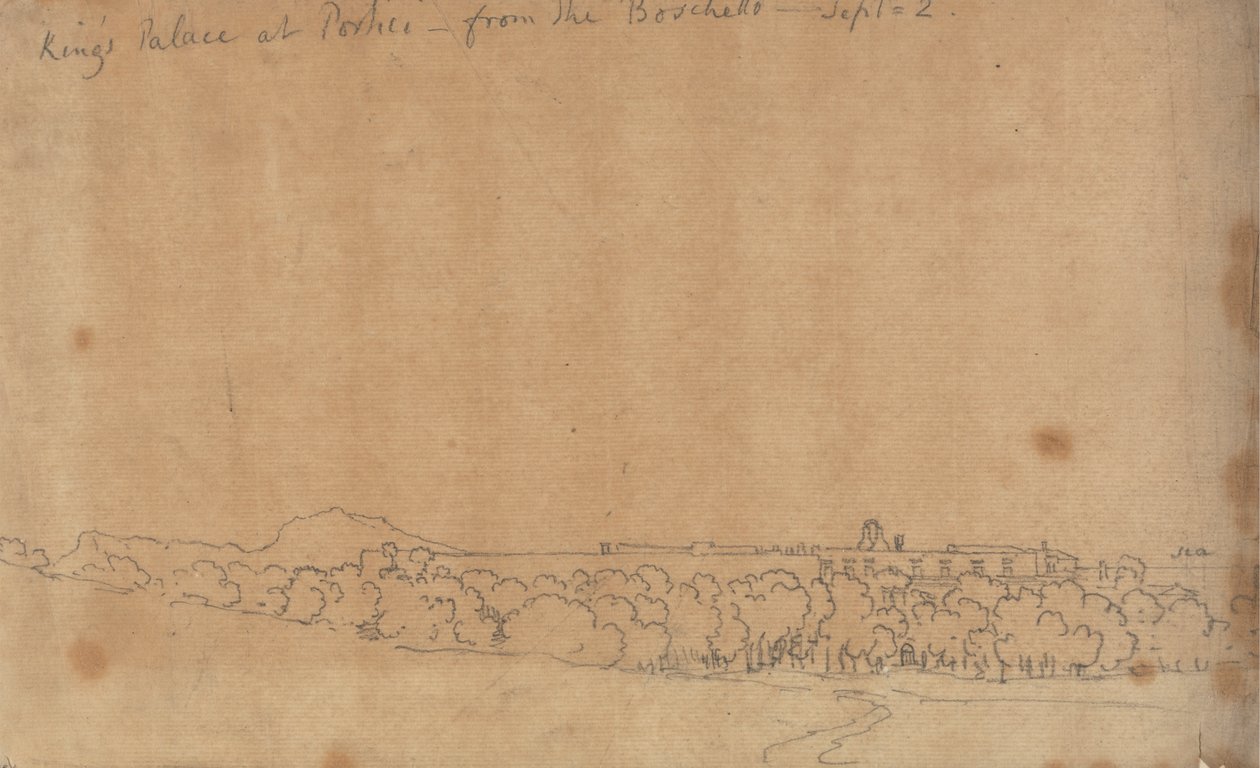 Königspalast in Portici vom Boschetto, 2. September von John Robert Cozens