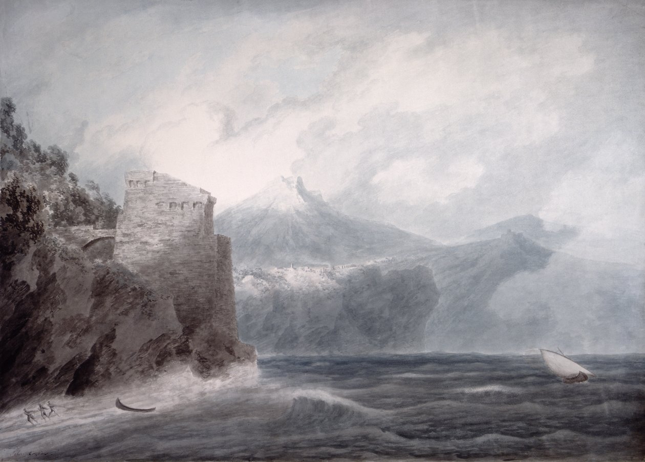 Das Schloss von Salerno, nahe Cetara (Aquarell auf Papier) von John Robert Cozens
