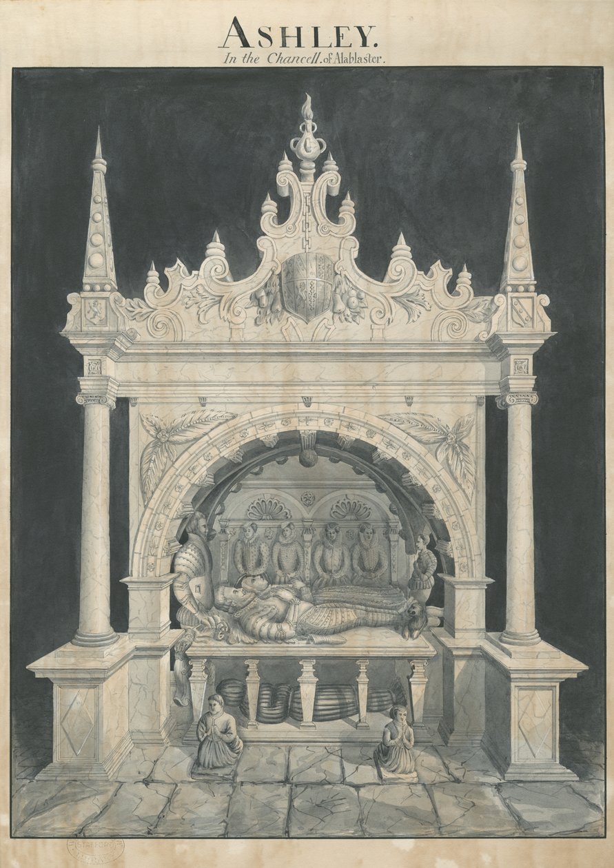 Ashley Kirche - Ashley Grabmal: Feder- und Waschzeichnung, nd [?19. Jh.] von John Robert Fernyhough