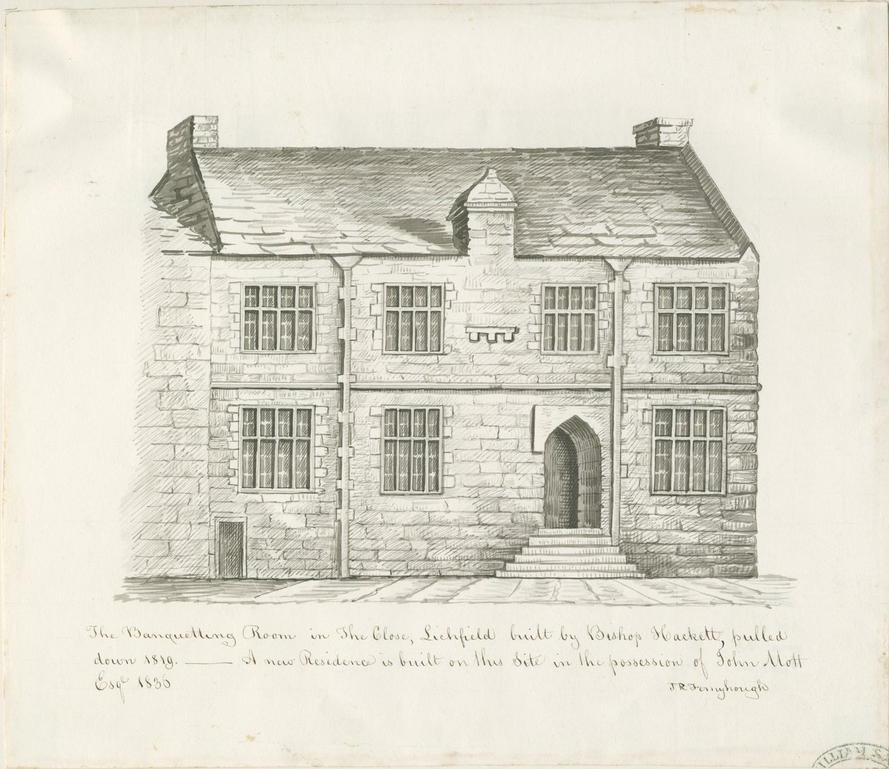 Lichfield - Bankettsaal in The Close: Sepiawaschzeichnung, nd [frühes 19. Jh.] von John Robert Fernyhough