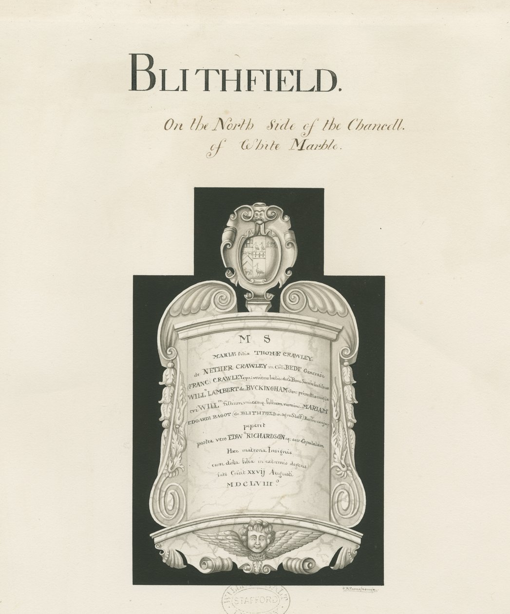 Tafel in der Blithfield Kirche - Mary Crawley (Sepia-Waschzeichnung) von John Robert Fernyhough