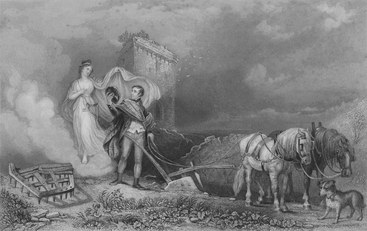 Das Genie der Poesie findet Burns am Pflug, 1840 von John Rogers