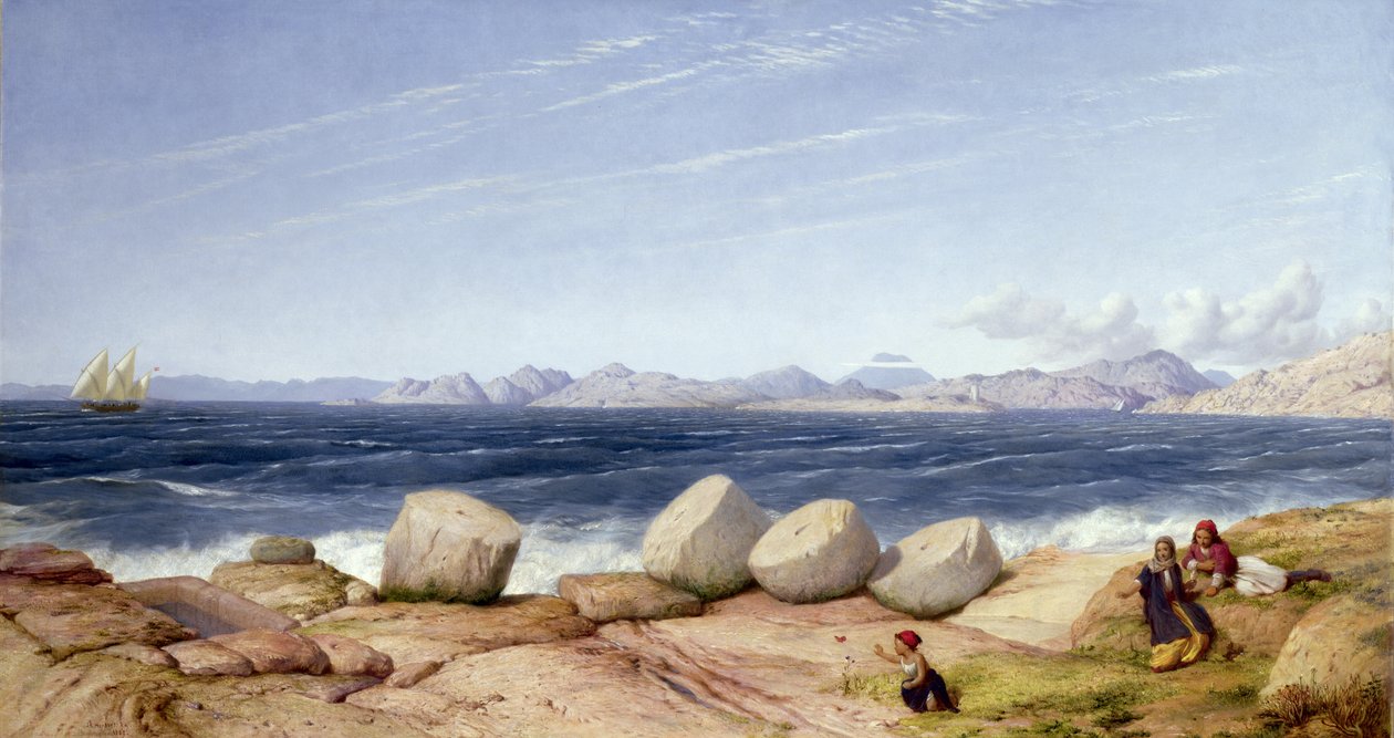 Piräus, das Grab des Themistokles und zerstörte Denkmäler mit Blick auf die Insel Salamis von John Rogers Herbert