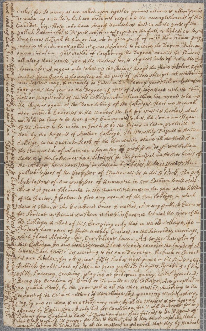 Ein Brief von John Row, einem Studenten in St. Andrews, an seinen Onkel, 1691 von John Row