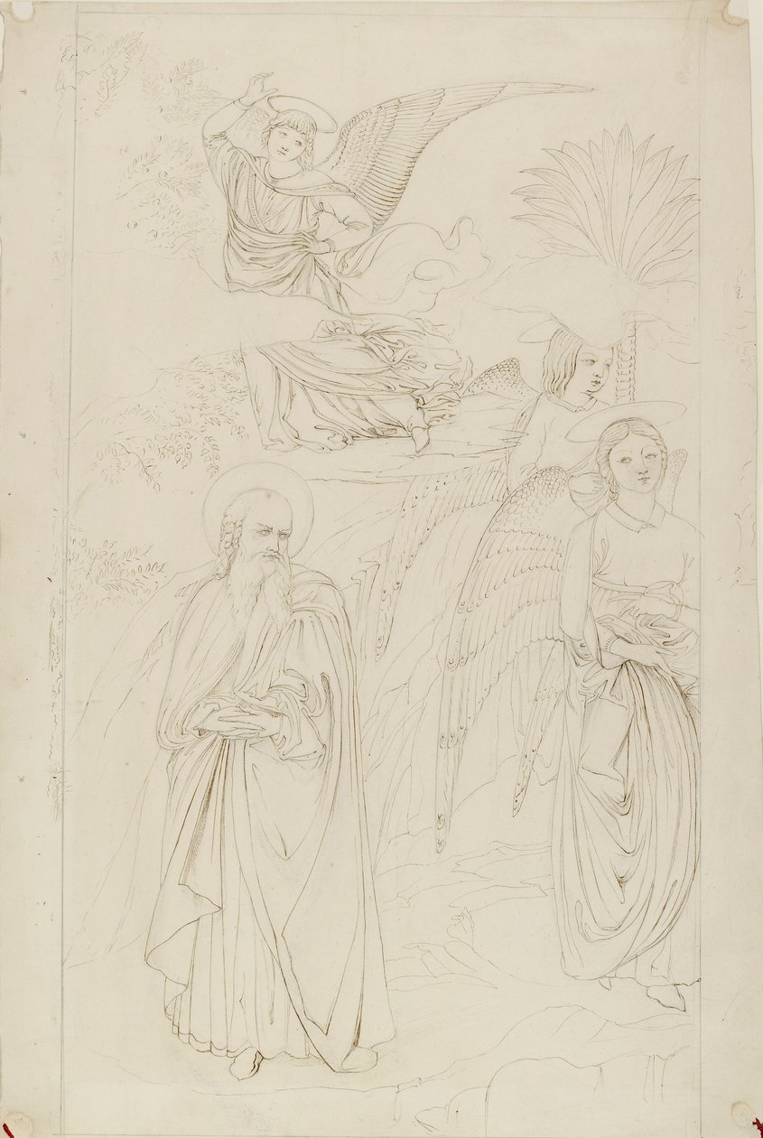 Zeichnung von Abraham, der sich von den Engeln trennt, nach Benozzo Gozzoli, 1845 von John Ruskin