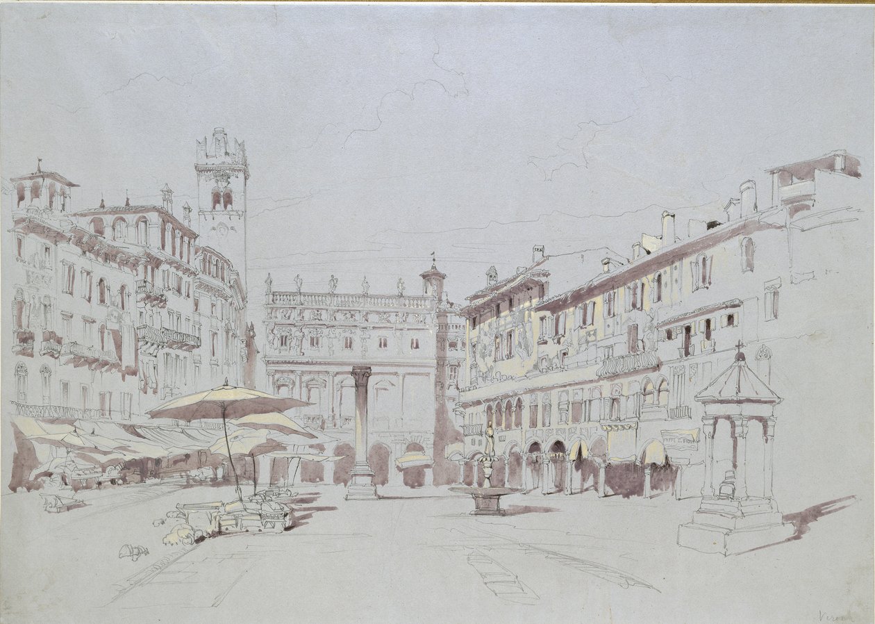 Studie für Detail der Piazza delle Erbe, Verona von John Ruskin