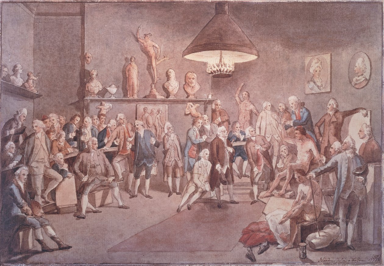 Die Akademiker der Royal Academy in London, Kopie nach einem Gemälde von Johann Zoffany (1733-1810) von John Sanders