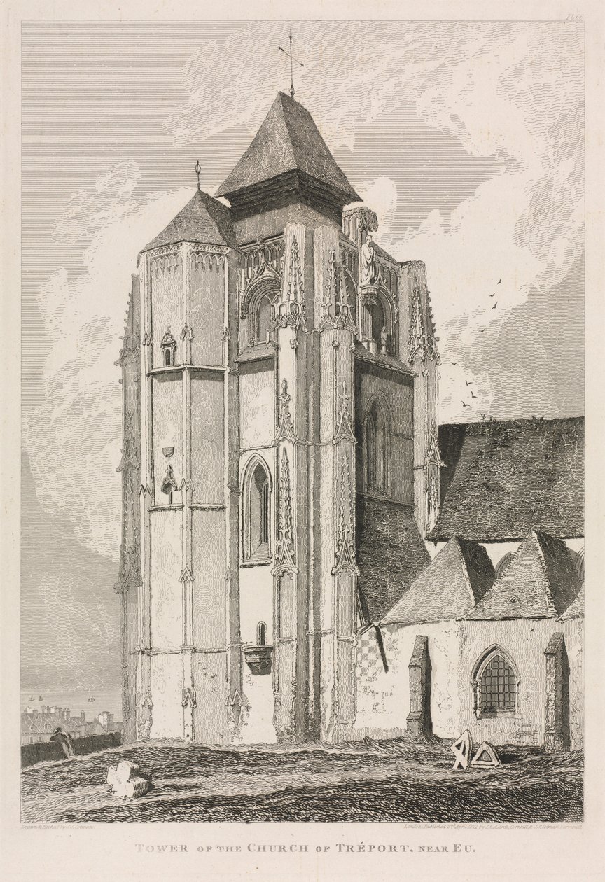 Architektonische Altertümer der Normandie Bd. II, Pl. 66: Turm der Kirche von Tréport, nahe Eu von John Sell Cotman