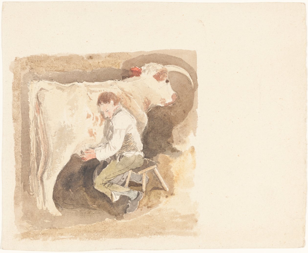 Junge melkt Kuh von John Sell Cotman