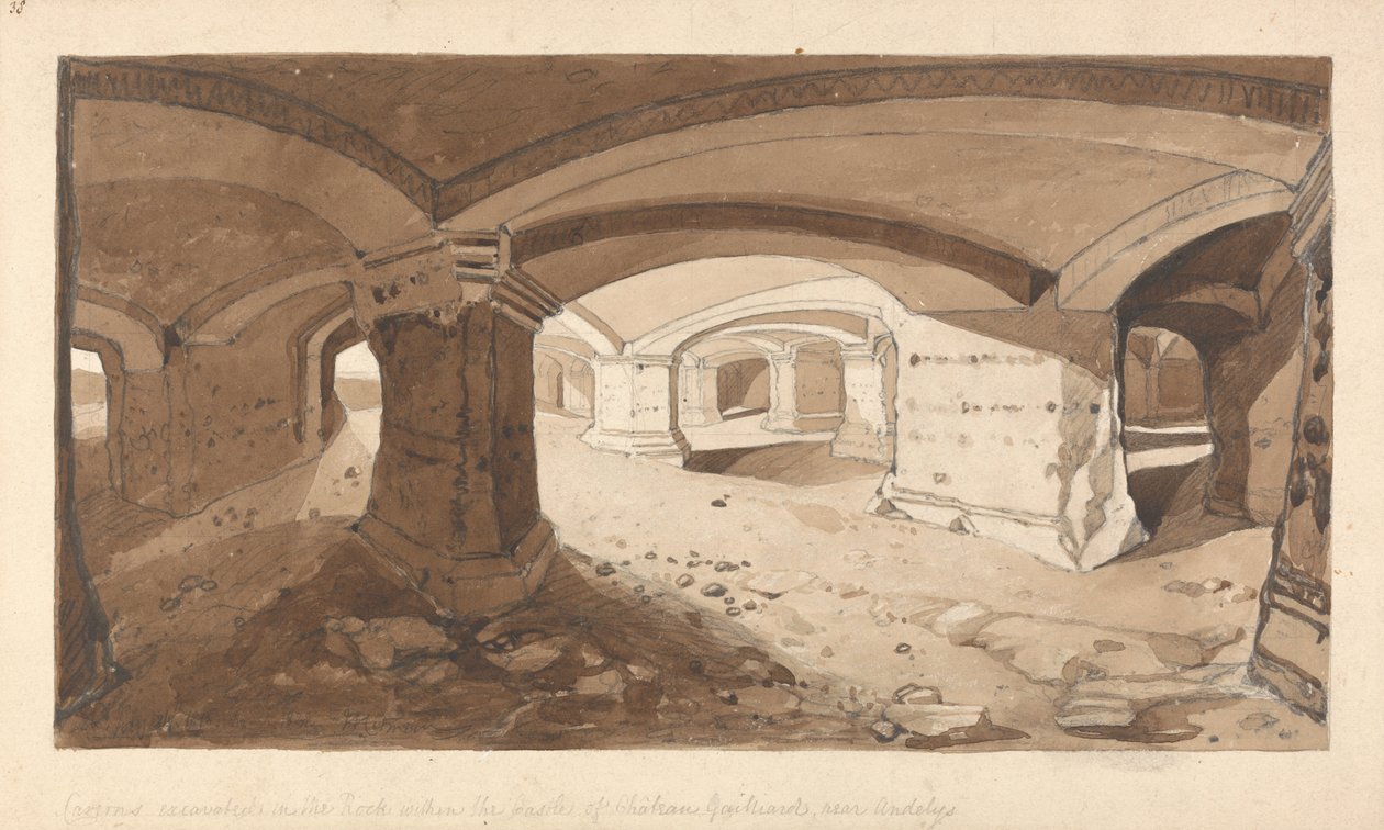 Höhlen im Felsen innerhalb des Schlosses von Château Gaillard, nahe Andelys, Normandie von John Sell Cotman