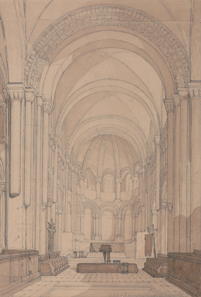 Ostende der Abteikirche von Saint-Georges de Boscherville, nahe Rouen, Normandie von John Sell Cotman