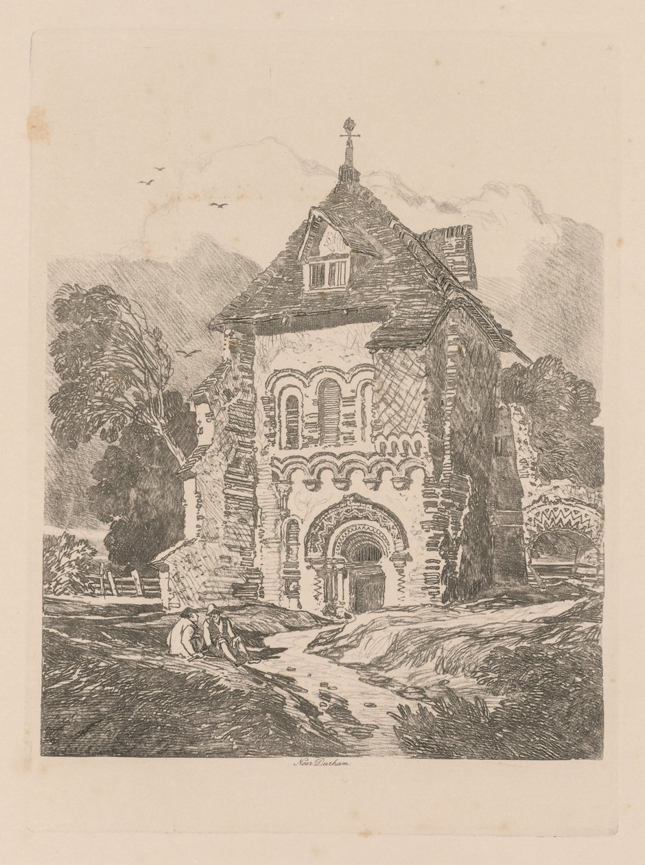 Liber Studiorum: Tafel 36, Kirche bei Durham von John Sell Cotman