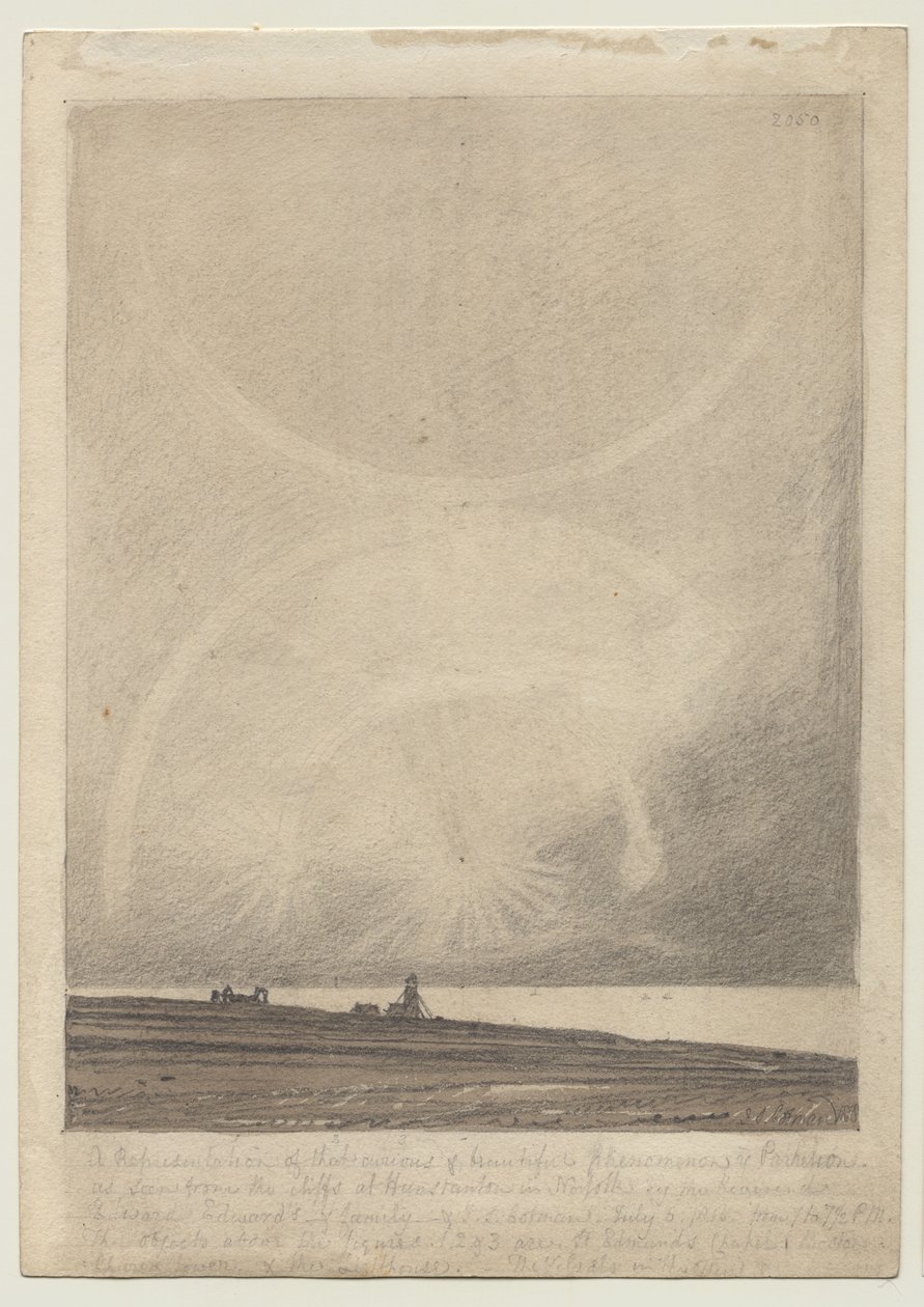 Recto: Ein Effekt des Parhelions, gesehen vom Leuchtturm von Hunstanton am 6. Juli 1816 von John Sell Cotman