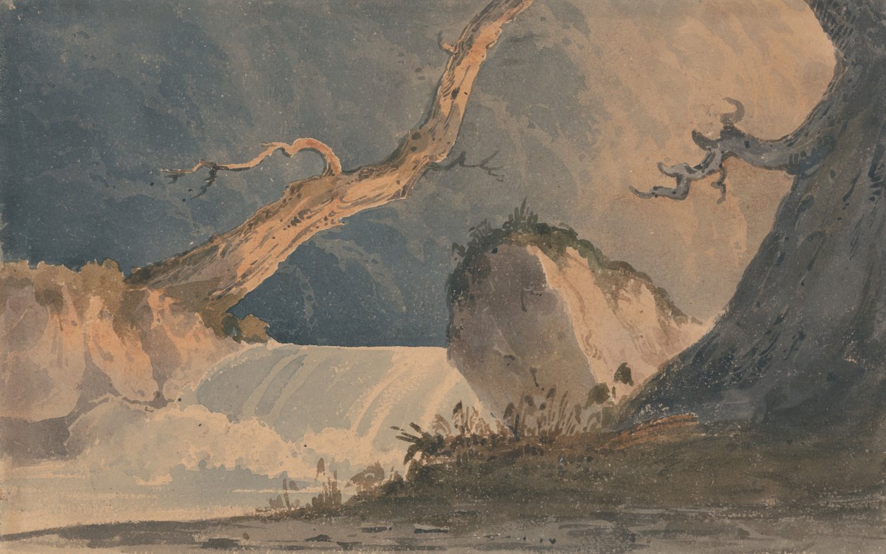 Wasserfall in einer öden Landschaft von John Sell Cotman