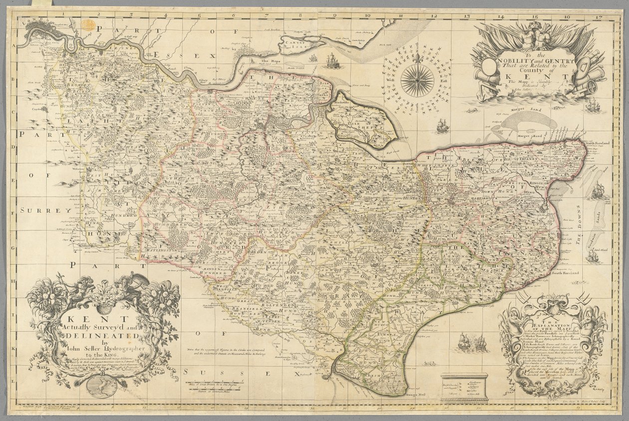 Kent, tatsächlich vermessen und dargestellt von John Seller, ca. 1680 von John Seller
