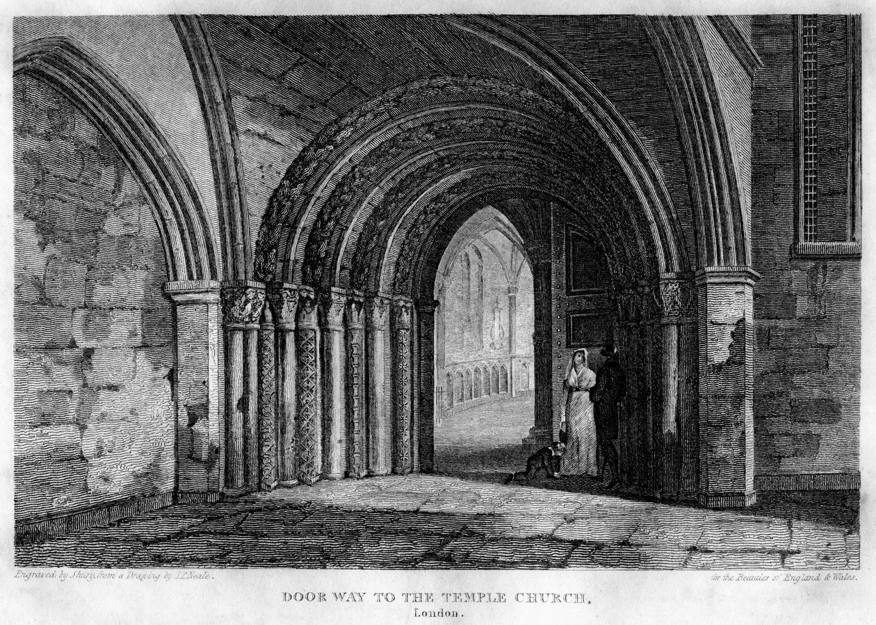Eingang zur Temple Church, London, 1815 von John Shury