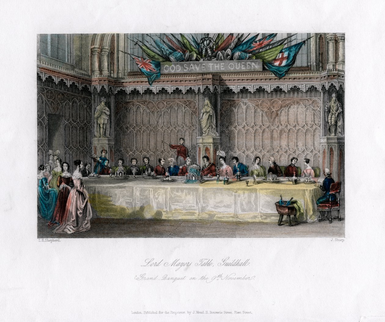 Der Tisch des Lord Mayor, großes Bankett, Guildhall, City of London, 19. Jahrhundert von John Shury