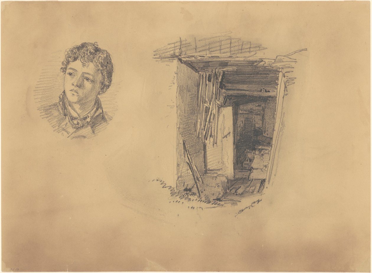 Kopf eines Jungen und der Eingang zu einer Hütte von John Singer Sargent