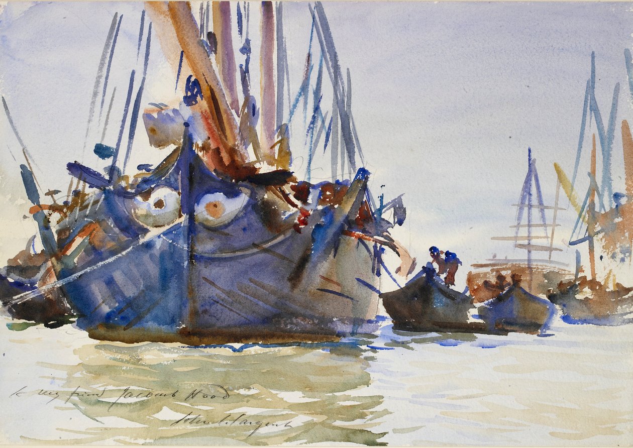 Italienische Segelschiffe vor Anker, ca. 1904-1907 von John Singer Sargent