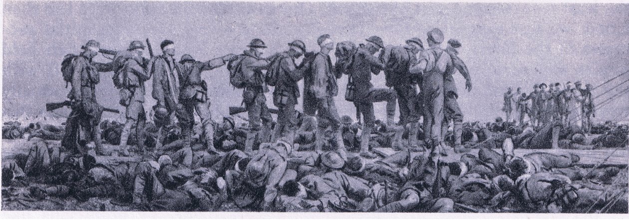 Die Verbandsstation. Verletzte durch Senfgas, aus British Adventure, veröffentlicht von Collins, 1947 von John Singer Sargent