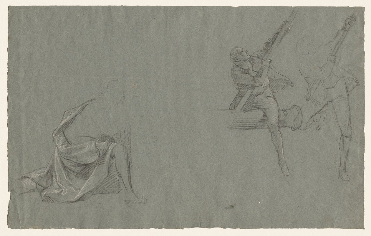 Draperiestudie, zwei Figuren ziehen an einer Stange, 1785-86 von John Singleton Copley