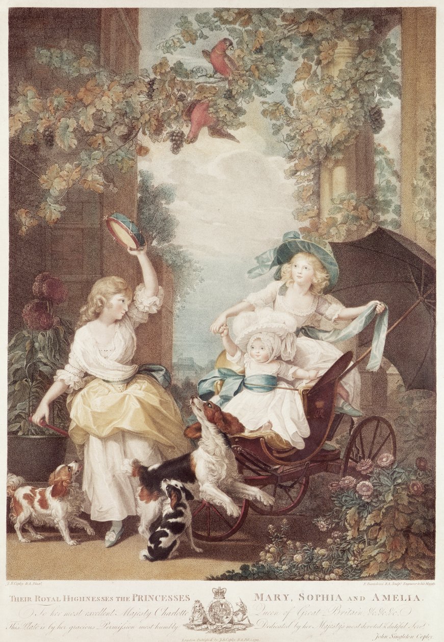 Prinzessinnen Mary (1776-1857), Sophia (1777-1848) und Amelia (1783-1810), Töchter von George III, graviert von Francesco Bartolozzi (1727-1815) von John Singleton Copley